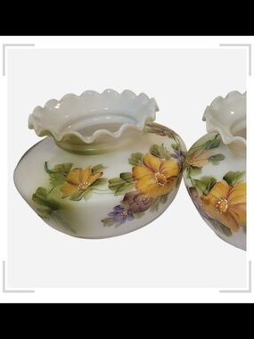 2 hand painted vintage milk glass oil hurricane lamp shade gone with the wind
